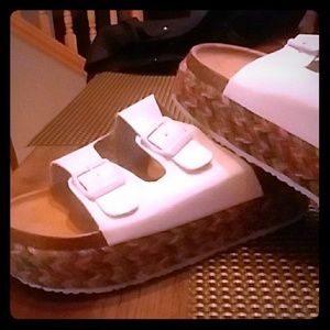 White leather double strap sandals